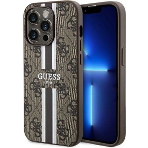 Guess GUHMP15LP4RPSW iPhone 15 Pro 6.1 brązowy/brown hardcase 4G Printed Stripes MagSafe