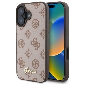 Guess GUHMP16SPGPYSW iPhone 16 6.1 brązowy/brown hardcase Peony Script MagSafe