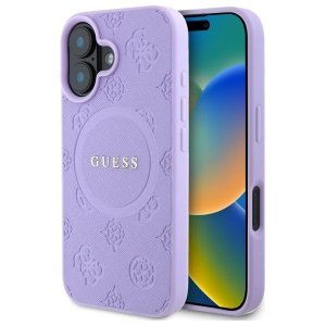 Guess GUHMP16SPSAPSMEU iPhone 16 6.1 fioletowy/purple hardcase Saffiano Peony Classic Logo MagSafe