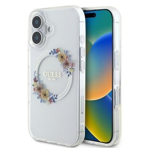 Guess GUHMP16SHFWFCT iPhone 166.1 przeźroczysty/transparent hardcase IML Flowers Wreath MagSafe