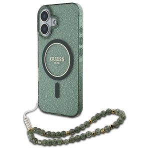 Guess GUHMP16MHGCRELSA iPhone 16 Plus6.7 zielony/green hardcase IML Glitter With Pearl Strap MagSafe