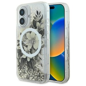 Guess GUHMP16SLFMWTE iPhone 166.1 beżowy/beige hardcase Liquid Glitter Flower MagSafe