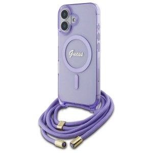 Guess GUHMP16SHCTSGNSU iPhone 16 6.1    fioletowy/purple hardcase Crossbody Cord Script MagSafe