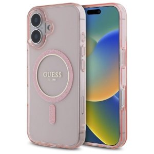 Guess GUHMP16SHFGEREP iPhone 16 6.1     różowy/pink hardcase IML Glitter Circle MagSafe