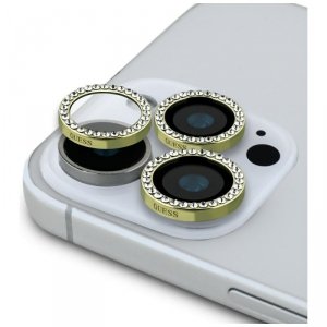 Szkło na obiektyw aparatu Guess          Rhinestone do iPhone 16 Pro / 16 Pro Max złoty