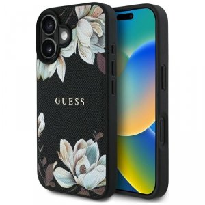 Etui Guess Grained Printed Flower        Pattern MagSafe do iPhone 16 czarny