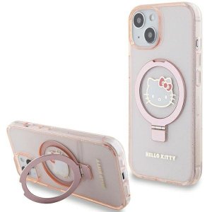 Hello Kitty HKHMP15SHRSGEP iPhone 15 / 14 / 13 6.1 różowy/pink hardcase Ring Stand Glitter Electrop Logo MagSafe