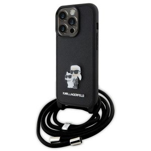 Karl Lagerfeld KLHCP15LSAKCPSK iPhone 15 Pro 6.1 hardcase czarny/black Crossbody Saffiano Metal Pin Karl & Choupette