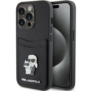 Karl Lagerfeld KLHCP15LSAPKCNPK iPhone 15 Pro 6.1 czarny/black hardcase Saffiano Cardslot Karl&Choupette Metal Pin