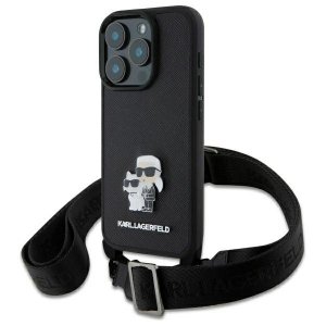 Karl Lagerfeld KLHCP16XSAKCPBK iPhone 16 Pro Max 6.9 czarny/black hardcase Saffiano Karl&Choupette Metal Pin CBDY Strap