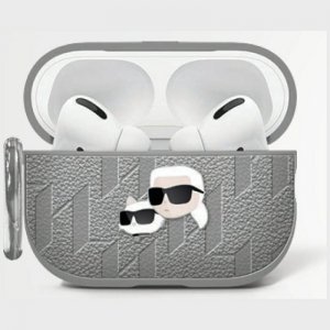 Etui Karl Lagerfeld Monogram Karl &      Choupette Head do AirPods 4 srebrny