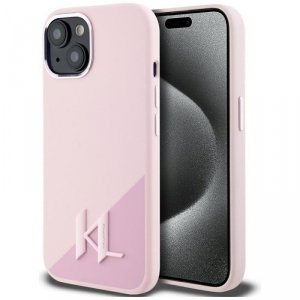 Etui Karl Lagerfeld Silicone Shadow      Metal Initial MagSafe do iPhone 15 różowy