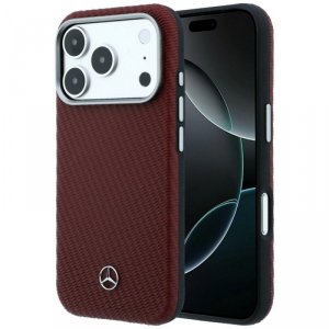 Etui Mercedes Leather Semi Wrap Wood     Effect MagSafe do iPhone 17 Pro czerwony
