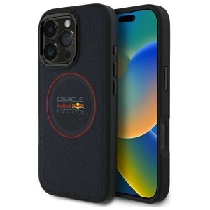 Red Bull RBHMP16L24PUILVR iPhone 16 Pro  6.3 hardcase granatowy/navy Leather Red Ring MagSafe