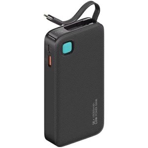 USAMS Powerbank ze zwijanym kablem USB-CRetractable 10000 mAh PD 20W Fast Charge XY Series czarny/black 10KCD22401(US-CD224)