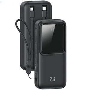 USAMS Powerbank z wbudowanymi kablamiUSB-C+Lightning 30000 mAh 20W PD+Qc 3.0 Fast Charge X-chel Series czarny/black 30KCD21301 (