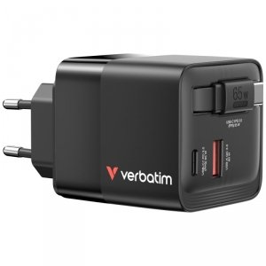 Verbatim Ładowarka sieciowa GaN 65W      2xUSB-C/USB-A + Adapter EU/UK/US czarny/black 32217