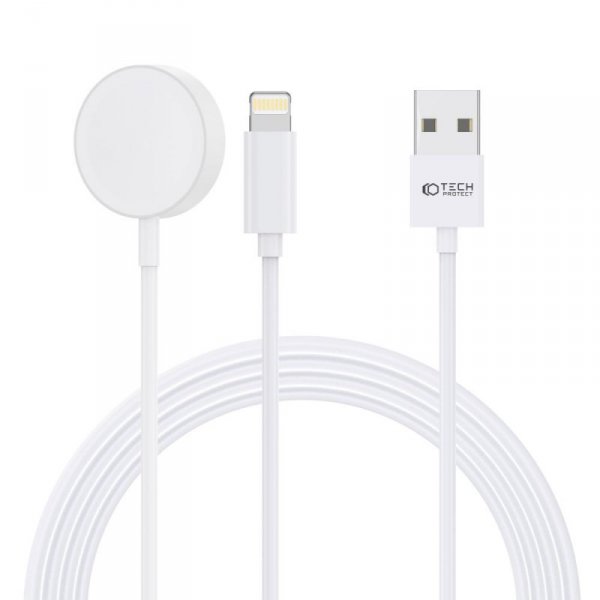 TECH-PROTECT ULTRABOOST 2IN1 MAGNETIC CHARGING KABEL  & LIGHTNING 150CM APPLE WATCH WHITE