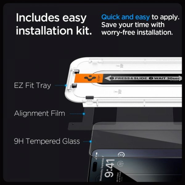 SZKŁO HARTOWANE SPIGEN GLAS.TR ”EZ FIT” FC 2-PACK IPHONE 15 PRO BLACK