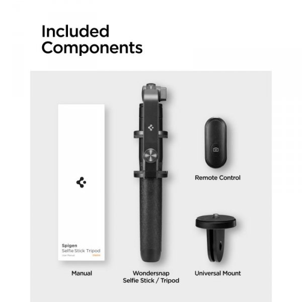 Wysoki Statyw Spigen S560W Selfie Stick 161cm – Bezprzewodowy Tripod Bluetooth, Black