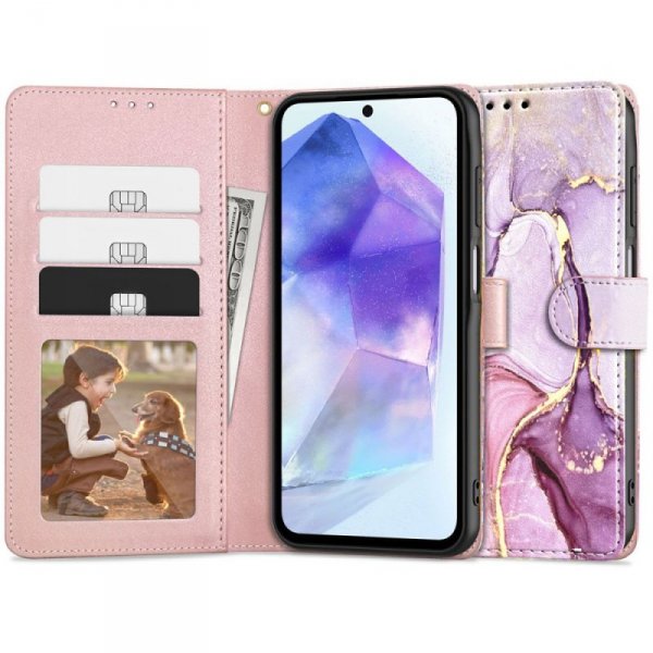 OTWIERANE KSIĄŻKOWE ETUI FUTERAŁ TECH-PROTECT  WALLET SAMSUNG GALAXY A55 5G MARBLE