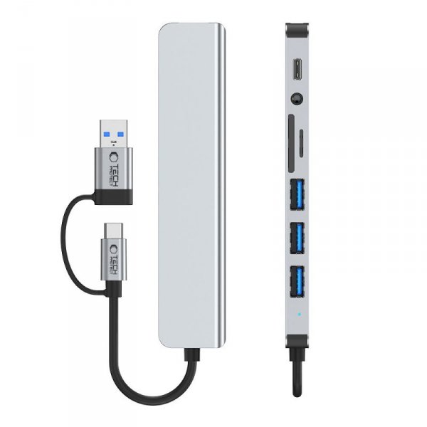 TECH-PROTECT HB06 HUB ADAPTER 8IN1 TYPE-C + USB2.0 + USB3.0 + SD/TF + AV3.5 SPACE GREY