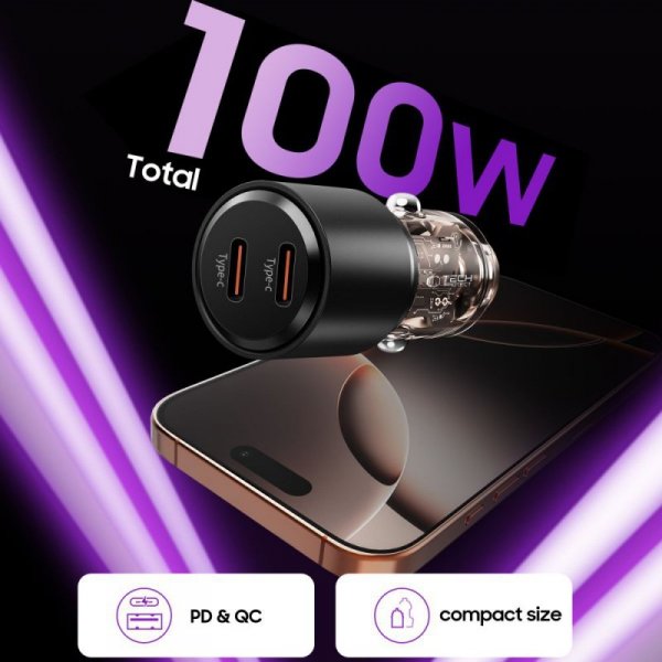 TECH-PROTECT CC03 2-PORT CAR CHARGER PD100W BLACK