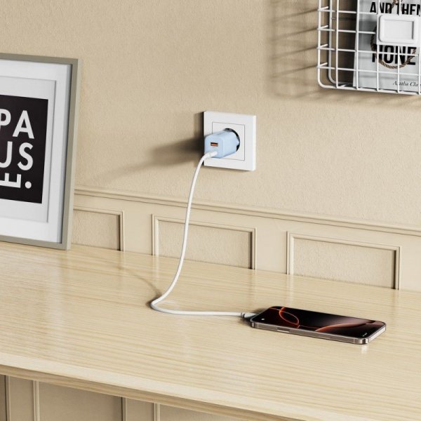 TECH-PROTECT NCM33W 2-PORT NETWORK CHARGER PD 33W / QC3.0 BABY BLUE