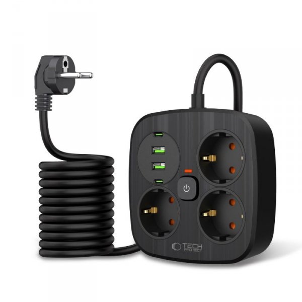 TECH-PROTECT PCS3X4 POWER STRIP 2 USB & 2 TYPE-C & 3 SOCKET 200CM BLACK