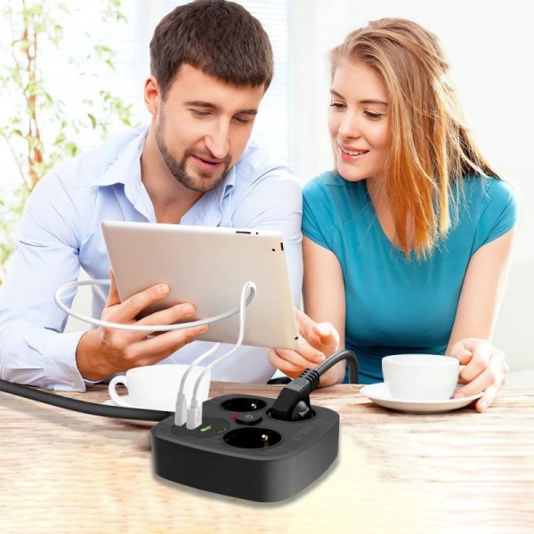 TECH-PROTECT PCS3X4 POWER STRIP 2 USB & 2 TYPE-C & 3 SOCKET 200CM BLACK