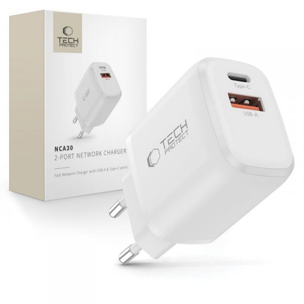 TECH-PROTECT NCA30 2-PORT NETWORK CHARGER PD 30W / QC3.0 WHITE