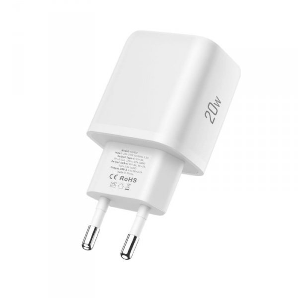 TECH-PROTECT NCA20 2-PORT NETWORK CHARGER PD 20W / QC3.0 + LIGHTNING CABLE WHITE