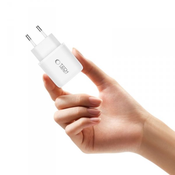TECH-PROTECT NCA20 2-PORT NETWORK CHARGER PD 20W / QC3.0 + LIGHTNING CABLE WHITE