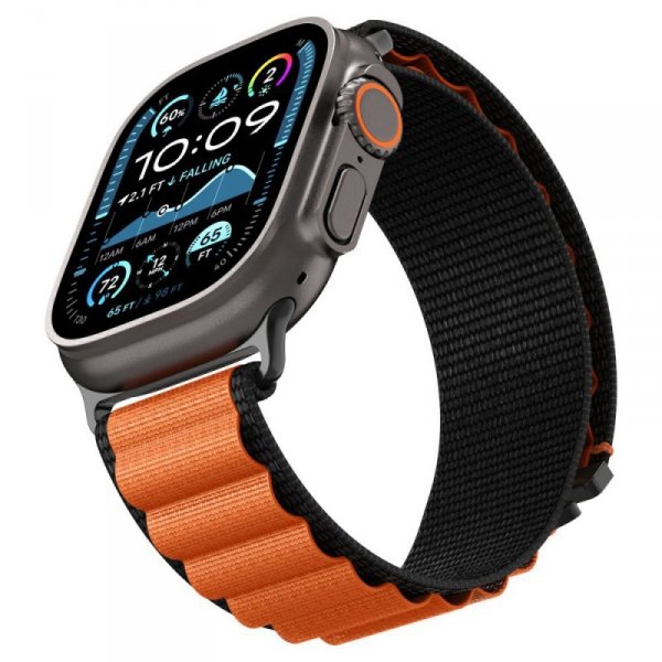 Spigen WBF1 Pasek tkaninowy / opaska materiałowa Apple Watch Ultra 49 mm | Series 11/10 46 mm | 9/8/7/SE 45/44 mm – Czarno-pomarańczowy