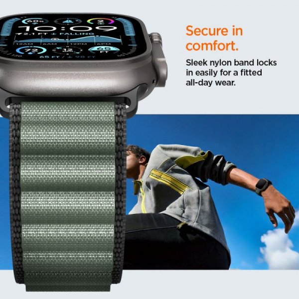 Spigen WBF1 Pasek tkaninowy / opaska materiałowa Apple Watch Ultra 49 mm | Series 11/10 46 mm | 9/8/7/SE 45/44 mm – Czarno-zielony