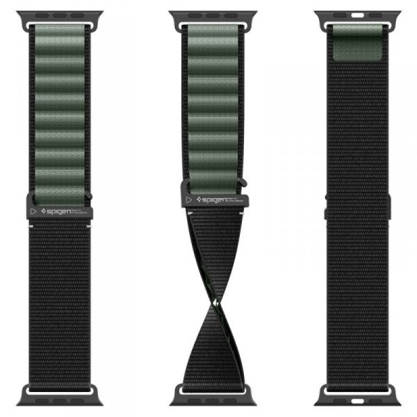 Spigen WBF1 Pasek tkaninowy / opaska materiałowa Apple Watch Ultra 49 mm | Series 11/10 46 mm | 9/8/7/SE 45/44 mm – Czarno-zielony