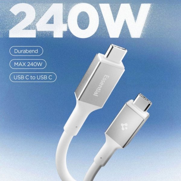 Kabel USB-C do USB-C Spigen 240W 1,2m Szybkie Ładowanie PD 3.1 – Biały