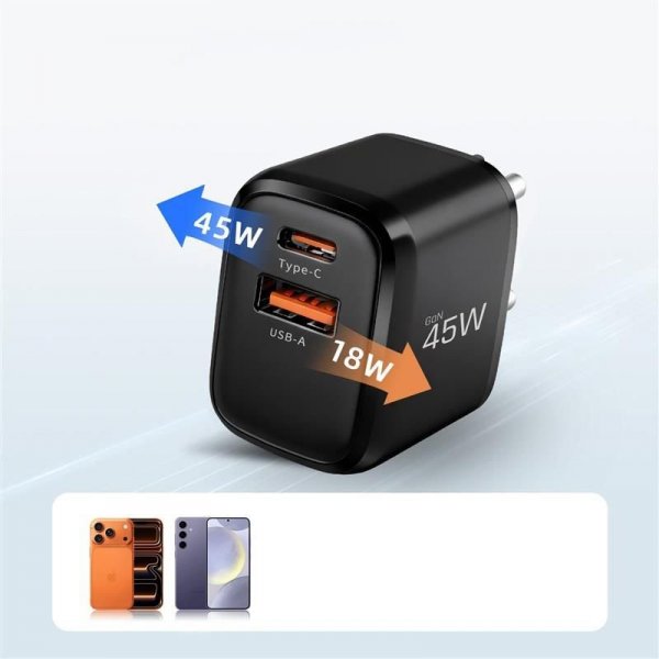 Ładowarka Sieciowa Tech-Protect NCA45W-GAN 2-Port PD45W QC3.0 Black + Kabel USB-C