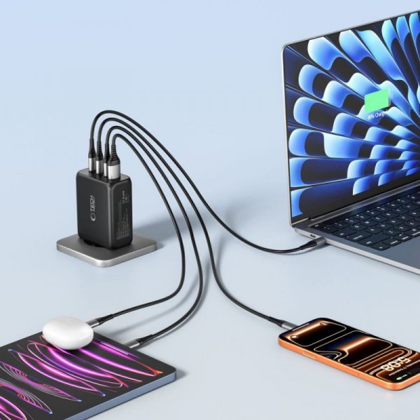 Ładowarka Sieciowa Tech-Protect NC200W-GaN 4-Port PD 200W QC3.0 3xUSB-C 1xUSB-A Czarna