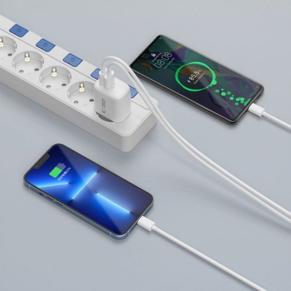 Ładowarka Sieciowa Tech-Protect NCA45W-GaN 2-Port PD 45W QC3.0+ Kabel USB-C White
