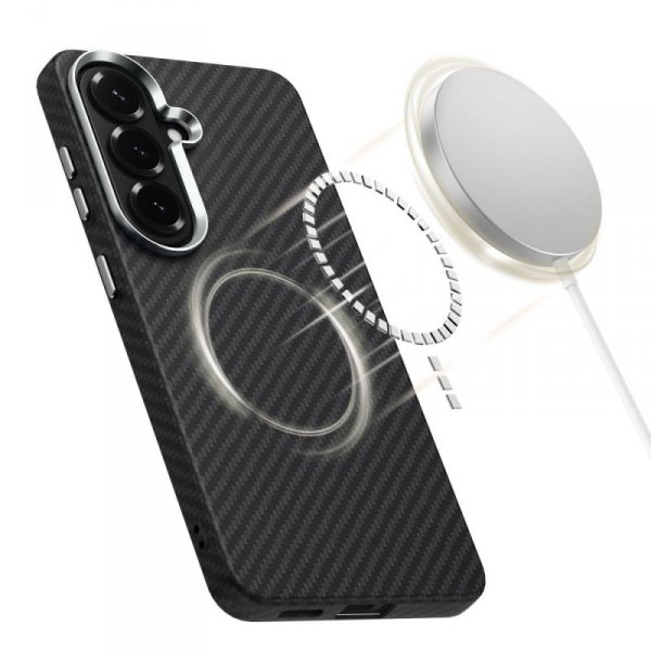 Etui Karbonowe MagSafe do Galaxy S26 Carbon Case Czarno-Srebrne