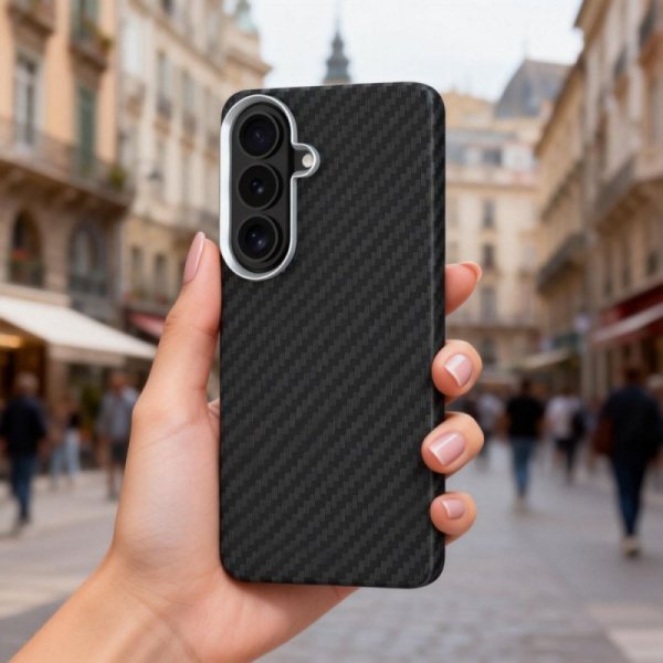 Etui Karbonowe MagSafe do Galaxy S26 Carbon Case Czarno-Srebrne