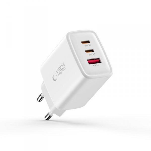 Ładowarka Sieciowa Tech-Protect NCA65W-GaN 3-Port PD 65W White