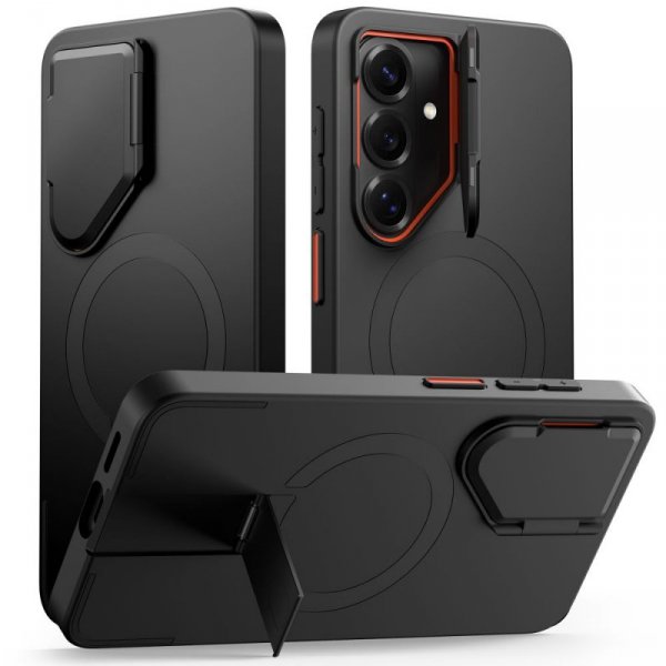 Pancerne etui MagSafe do Samsung Galaxy S26 - Tech-Protect Kevlar Aura (Czarno-Pomarańczowe)