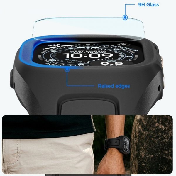 SPIGEN LIQUID AIR PRO & TEMPERED GLASS APPLE WATCH ULTRA 1 / 2 / 3 (49 MM) BLACK