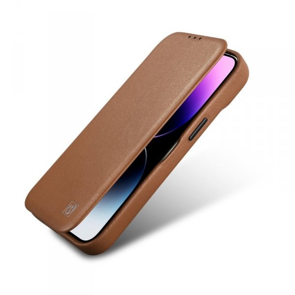 DUPLIKAT: iCarer CE Premium Leather Folio Case skórzane etui iPhone 14 z klapką magnetyczne MagSafe brązowy (WMI14220713-BN)