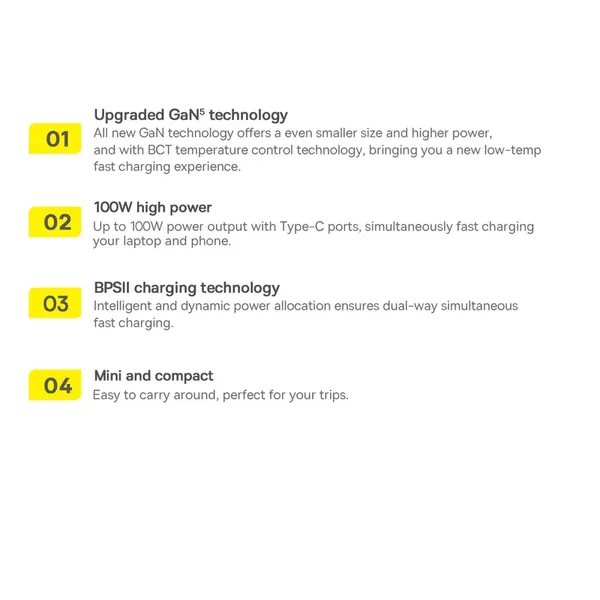 Baseus GaN5 Pro szybka uniwersalna ładowarka sieciowa GaN USB Typ C / USB 100W PD3.0, QC4.0+, AFC czarny (CCGP090201)