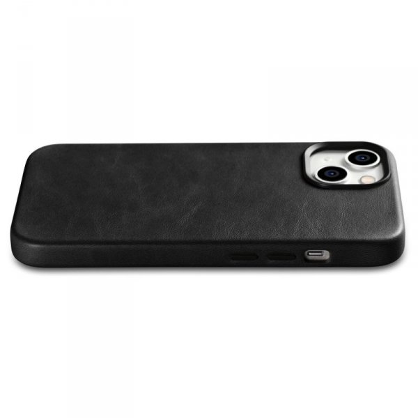 iCarer Oil Wax Premium Leather Case skórzane etui iPhone 14 Plus magnetyczne z MagSafe czarny (WMI14220703-BK)