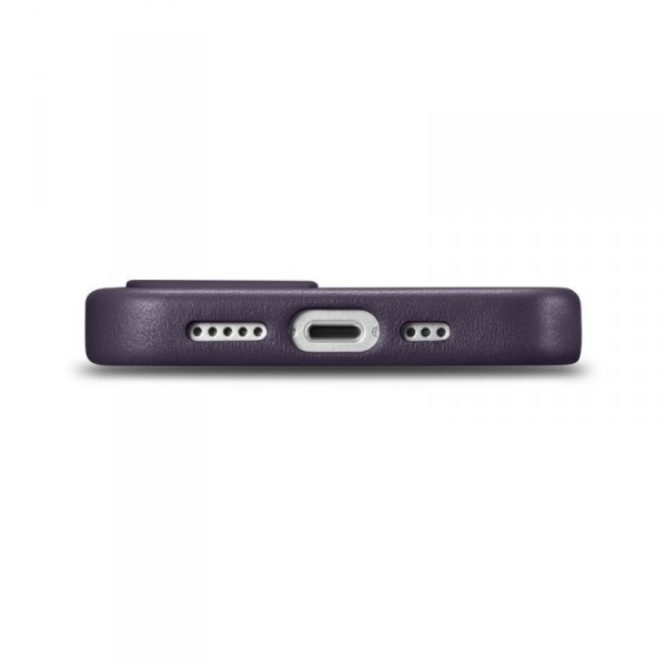 iCarer Case Leather pokrowiec etui z naturalnej skóry do iPhone 14 ciemnofioletowy (WMI14220705-DP) (kompatybilne z MagSafe)