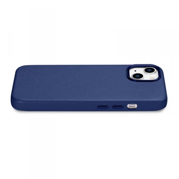 iCarer Case Leather pokrowiec etui z naturalnej skóry do iPhone 14 niebieski (WMI14220705-BU) (kompatybilne z MagSafe)